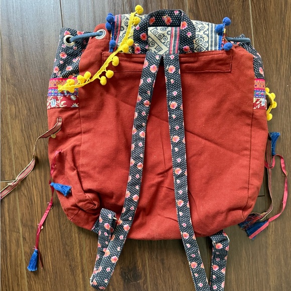 ECOTÉ (for Urban Outfitters) Patchwork Hobo Hippie Embroidered Pompom backpack - Picture 2 of 7